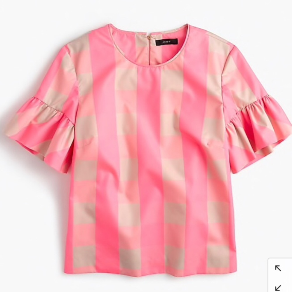 J. Crew ruffle-sleeve top in neon buffalo check